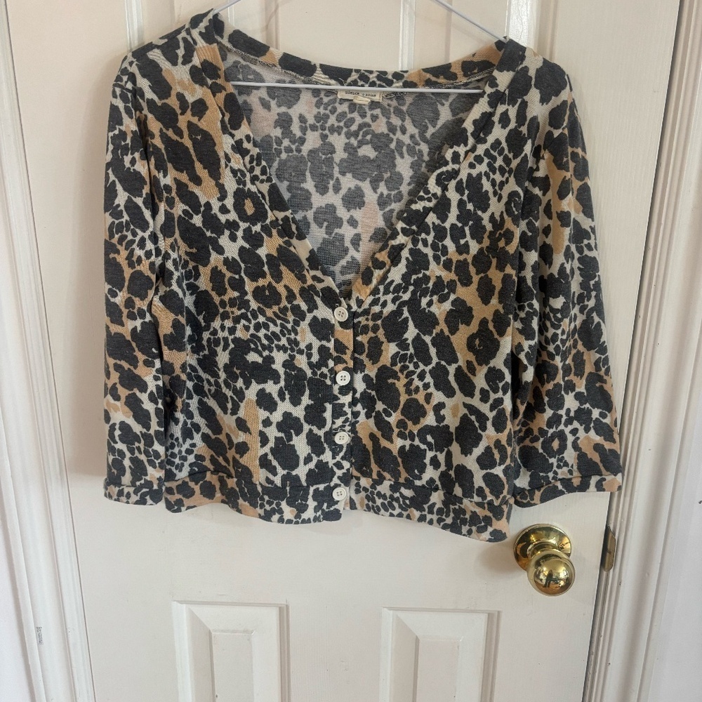 early 2010 leopard print cardigan , cropped 3/4 sleeve * accepting offer